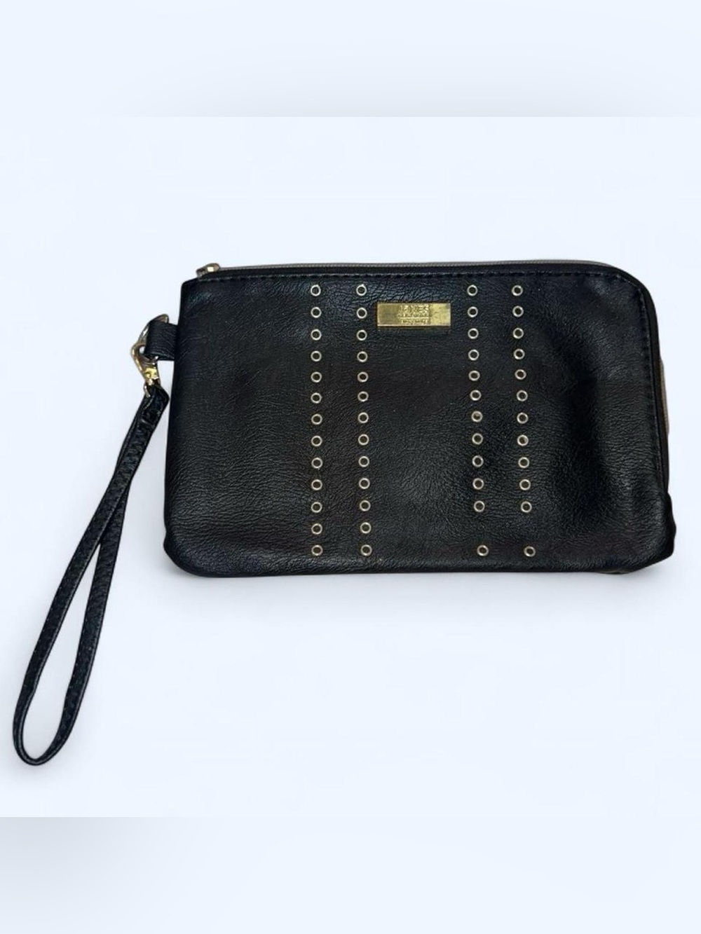 Jones New York Black Leather Studded Wristlet Clutch